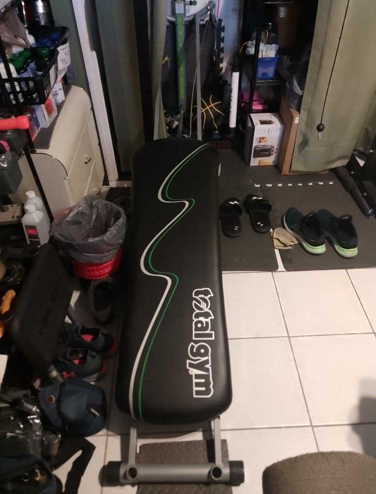 Total Gym, Bench, Squat Rack, Step Platform, Olympic Bars, Weights, Bumper Plates, Station 