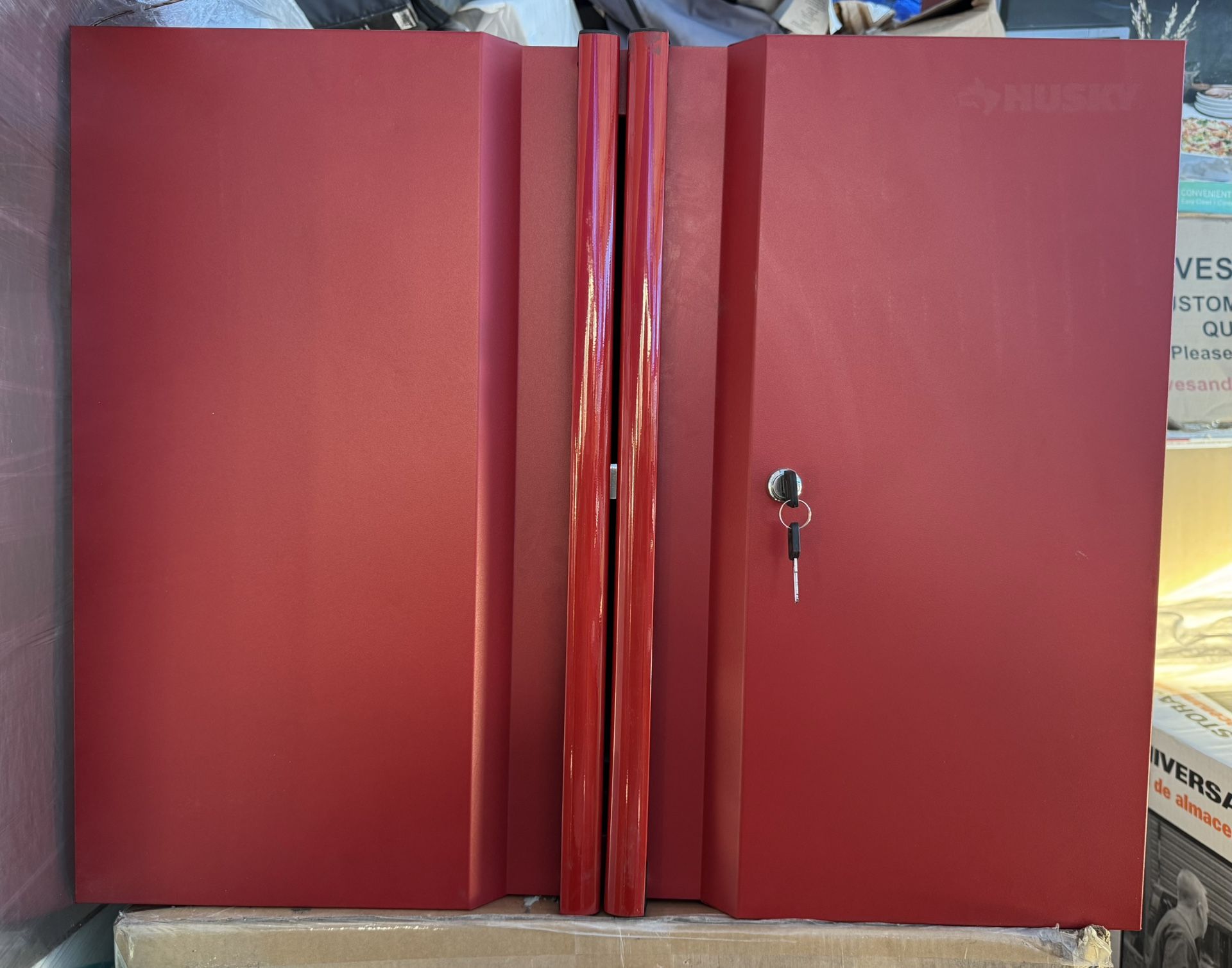 Husky Heavy Duty 28 in. W x 22 in. H x 14 in. D 2-Shelf 20-Gauge Steel Wall Mounted Garage Storage Cabinet in Red