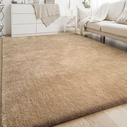 Large Modern Fluffy Shag Plush Soft Area Rug - Warm Sand - 8 x 10