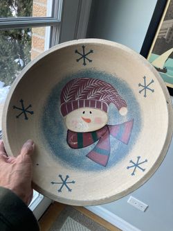 Wooden Bowl W/ Snowman