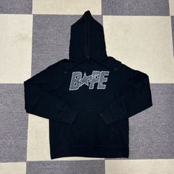 Authentic Black Bapesta Logo Swarovski Pullover Hoodie