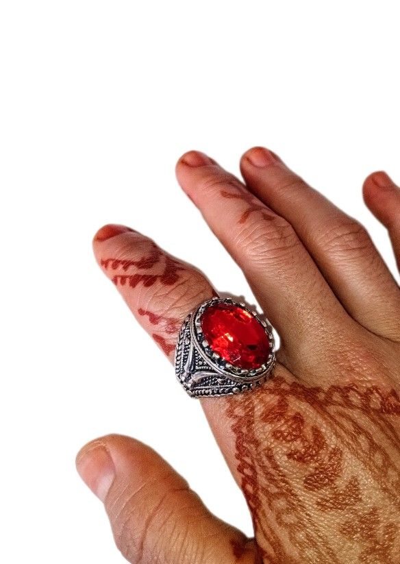Red  Glass Stone vintage Retro Punk Fancy Ring