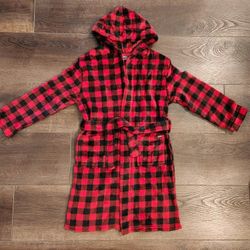 Eddie Bauer Buffalo Plaid Fleece Robe, a cozy garment, gently used 