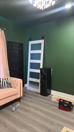 White Sliding Barn Door with Hardware
