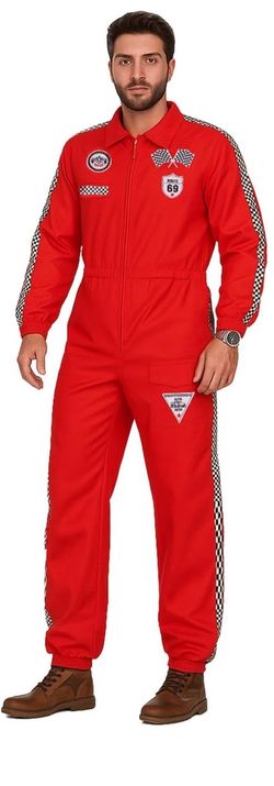 Race Car Driver Costume Men size 2XL Racing Suit Jumpsuit Halloween Cosplay