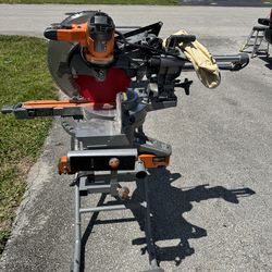 rigid 12 inch compound miter saw with a Diablo blade 350