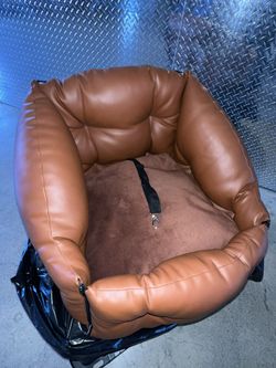 Brand New Car Seat Dog Bed - Brown Leather with Soft Pillow Inside and Secure Knuckles!