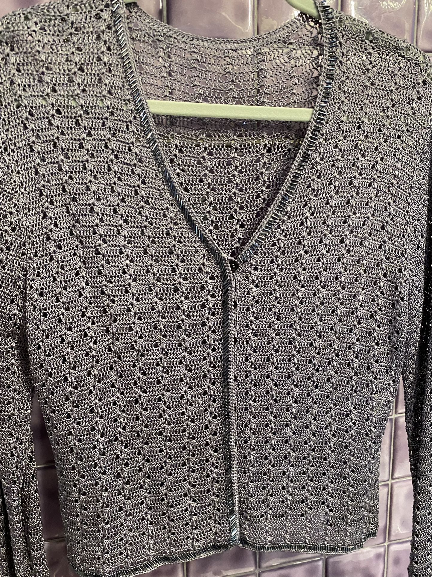Dark Vintage Gray Sweater Lined With Dark Gray Beading