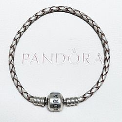 PANDORA Champagne Leather Silver Bracelet 