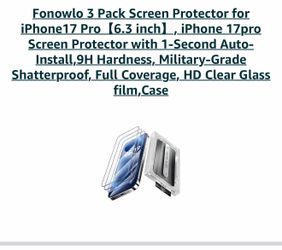 Fonowlo 3 Pack Screen Protector for iPhone17 Pro (6.3 inch), iPhone 17pro Screen Protector with 1-Second Auto-Install,9H Hardness, Military-Grade Shat