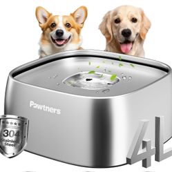 Dog Water Bowl No Spill, 4L All Stainless Steel Slow Water Bowl for Dogs with Non-Slip Base, Spill Proof for Medium Large Messy Drinkers, Slow Drinkin