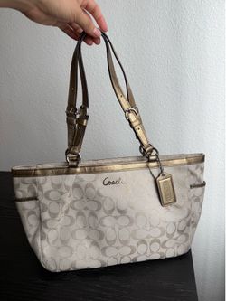 Cream and Gold Coach Bag
