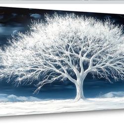 Piy Painting Calming Tree of Life Wall Art for Living Room Office Navy Blue Snow White Prints Nature Artwork Family Bedroom Decor Art Prints (16x30 In