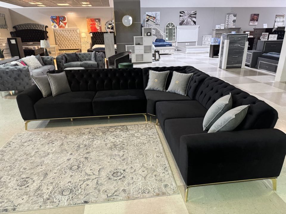 L Shaped Modular Black Sectional Couch Set 🌟⭐$39 Down Payment with Financing ⭐ 90 Days same as cash