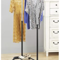 Adjustable Rolling Clothes Organizer Chrome Garment Rack, Black and Silver