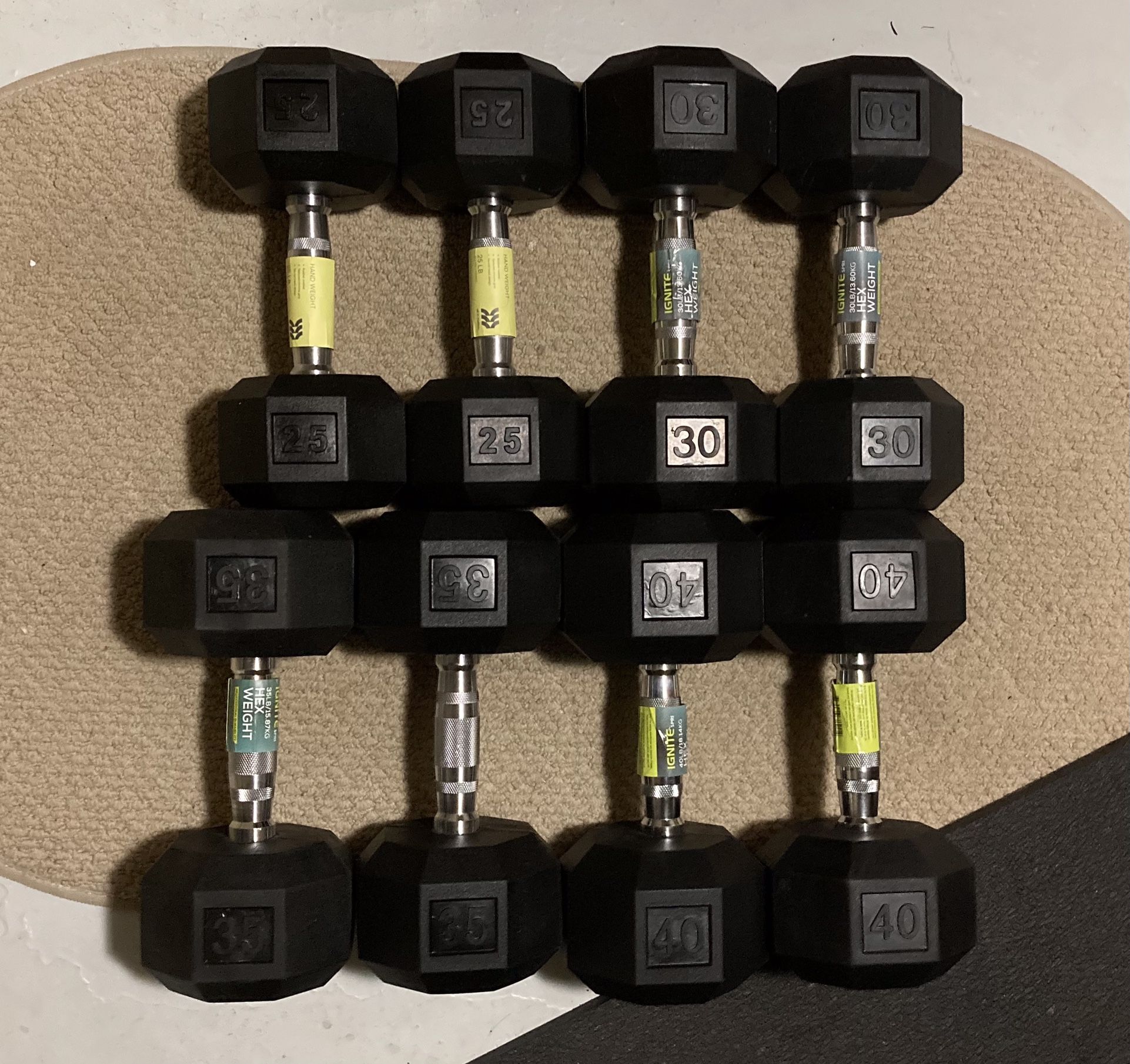 260lbs Rubber Hex dumbbell sets dumbbells set 40lb 35lb 30lb 25lb 40 35 30 25 lb lbs 260 lbs weight weights