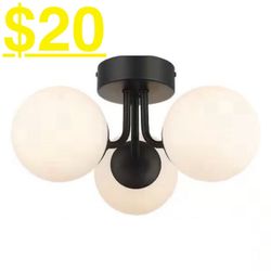 Monteaux Lighting 16 in. 3-Light Black Flush Mount Ceiling Light Fixture with Glass Globe Shades 