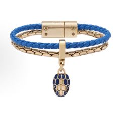 BVLGARI Pendant Decoration Calfskin Bracelet Women's Blue(88)46