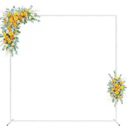 Square Backdrop Stand White Metal Wedding Arch Stand 6.6FT x 6.6FT