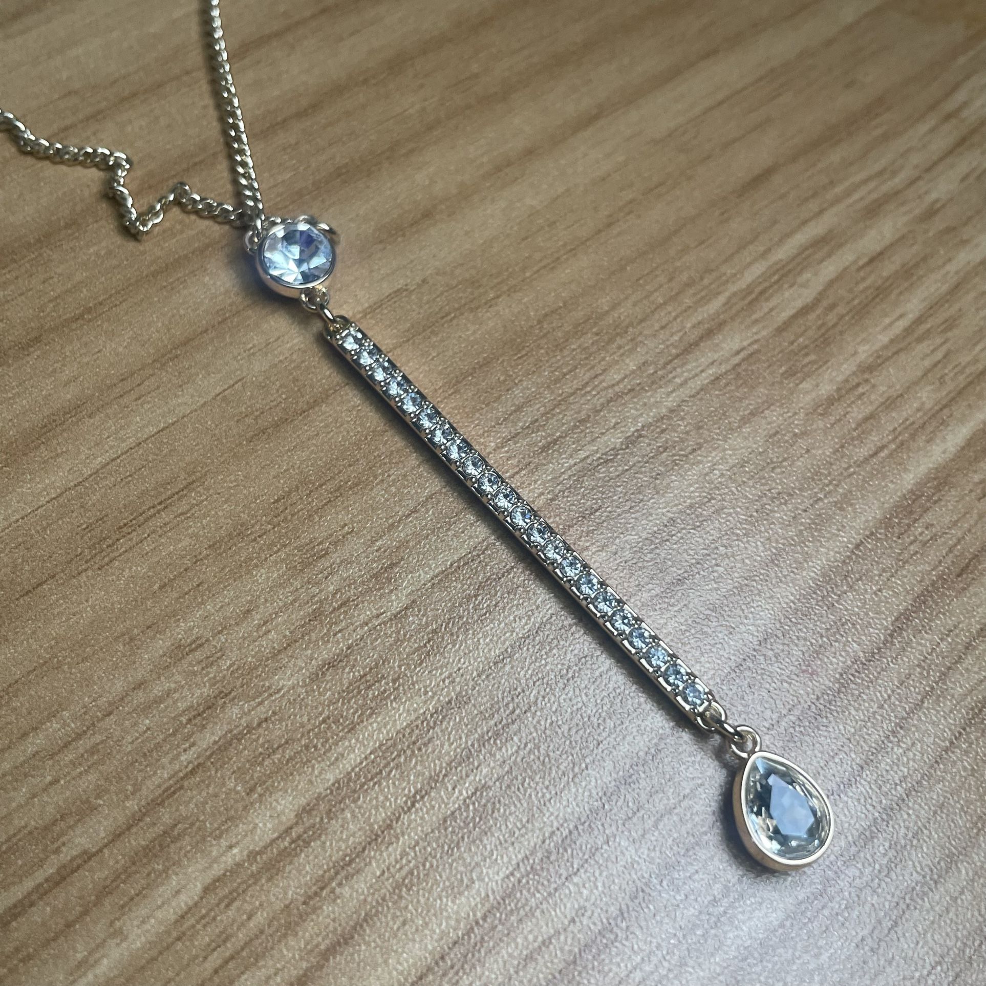 DKNY Crystal Lariat Necklace Gold Tone