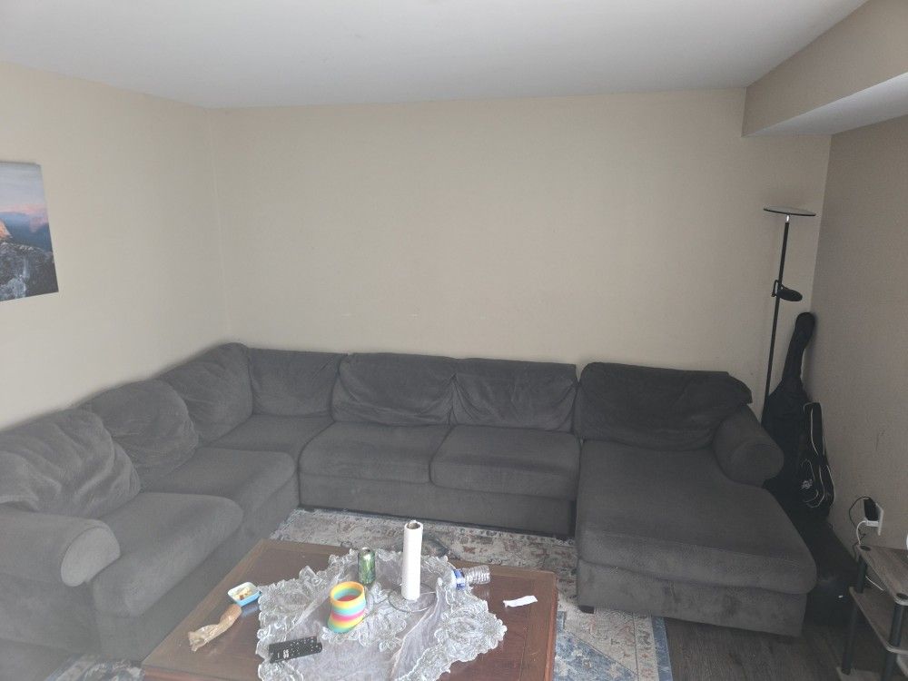 Grey Micro Fiber L Sectional Couch