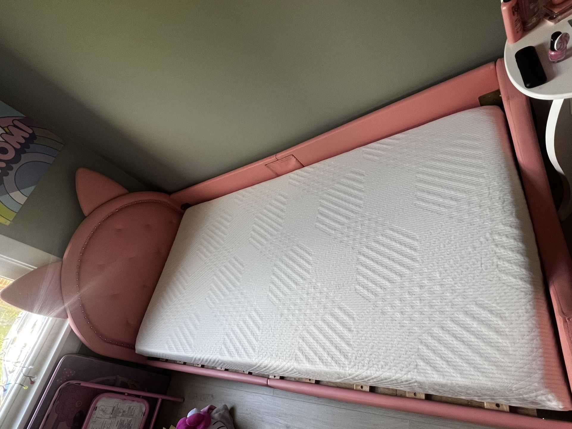Kids upholstered bed and mattress