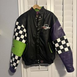 VTG 90s RARE JEFF HAMILTON MULTICOLOR TEAM BAJA LEATHER JACKET SIZE L