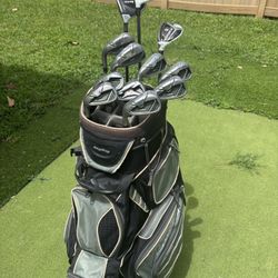 TaylorMade LEFT HAND RBZ Irons, Hybrid, M4 3 Wood, Bag Boy Cart Bag
