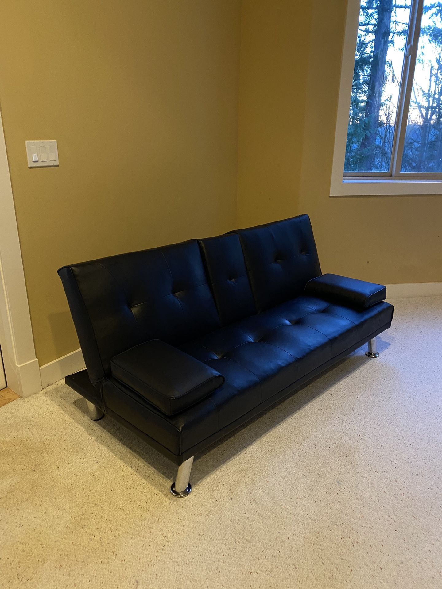 Black Convertible Leather Futon