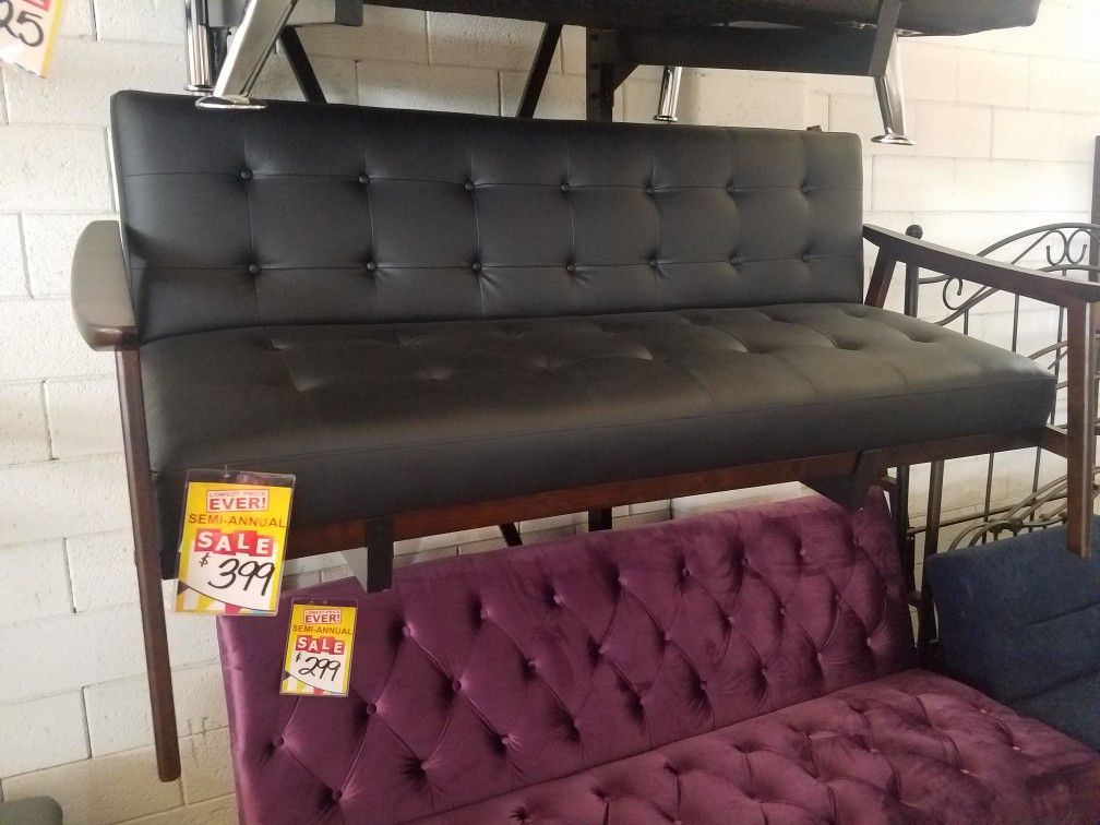 Black Leather MCM Futon