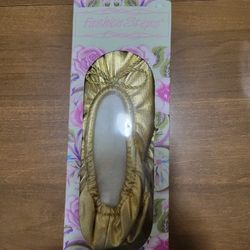 New in box gold ballerina slippers leather sole size 5-6