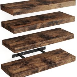 Fixwal 15.8in Floating Shelves, Rustic Wood Finish Wall Shelves Set of 4