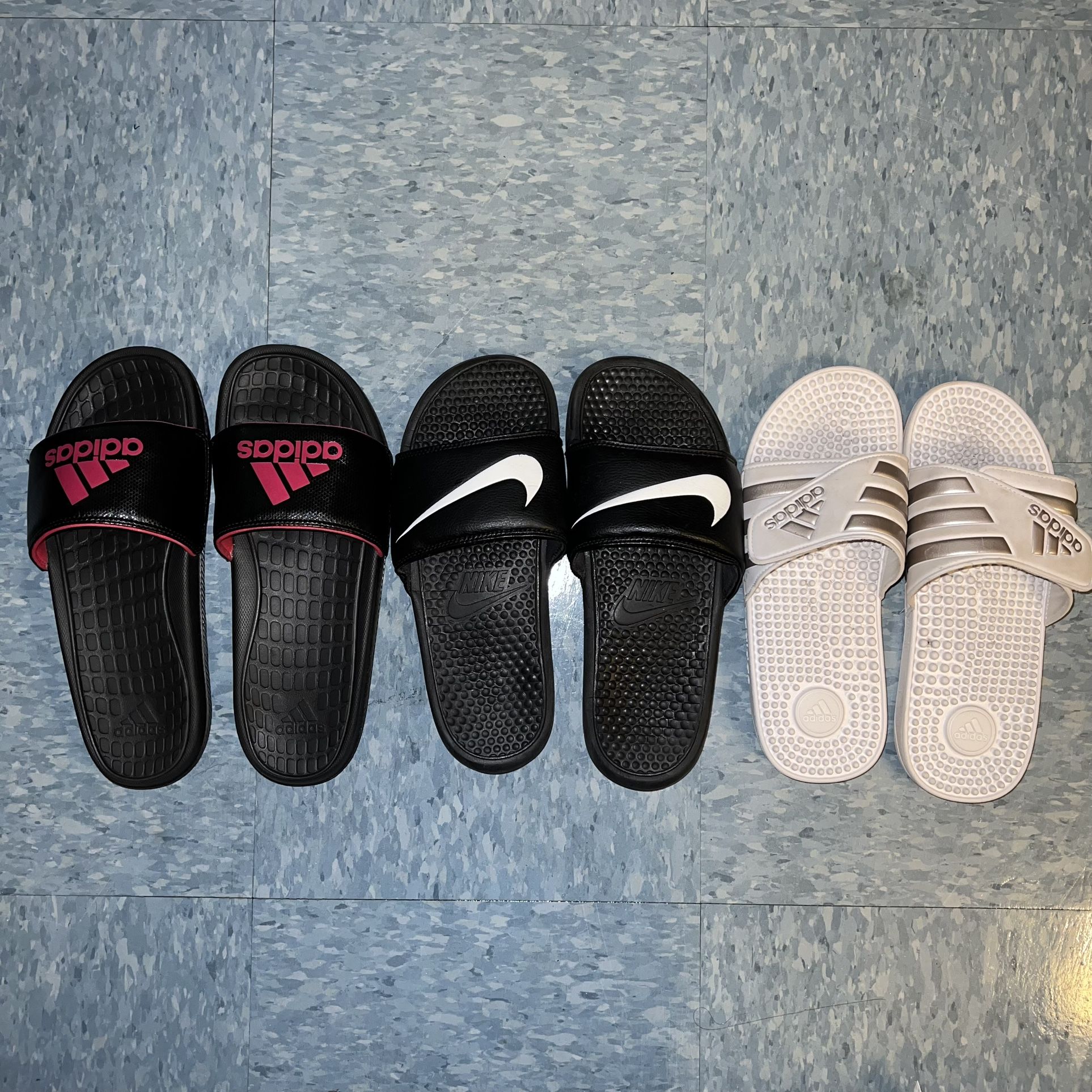 Nike and Adidas 3 Pair Slides Pack Women Size 10/Men 9 Slippers.Yeezy.rare