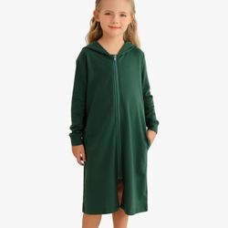 Veseacky Girls Zip Up Hoodies Robes Soft Cotton Long Sleeve Housecoat Size 160