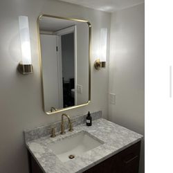 KOHLER Essential 22 in. W x 34 in. H Rectangle Framing Wall Mirror with Modern Brushed Gold