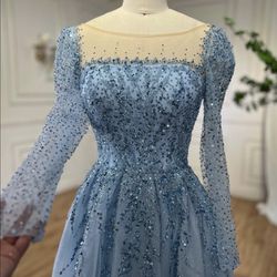 Blue Gown With Beaded Chest 