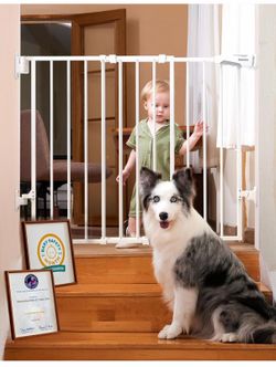 Babelio Baby Gate for Stairs, Kitchen & Doorways, 26-43" W 28" H No Bottom Bar| Easy Installation| One-Handed Operation| Auto-Close| Hardware Mount (D