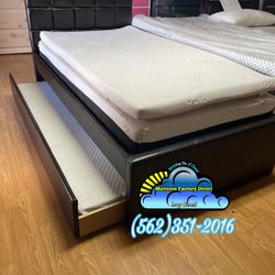 Twin Bed Frame With Leather Trundle Pullout New Cama 