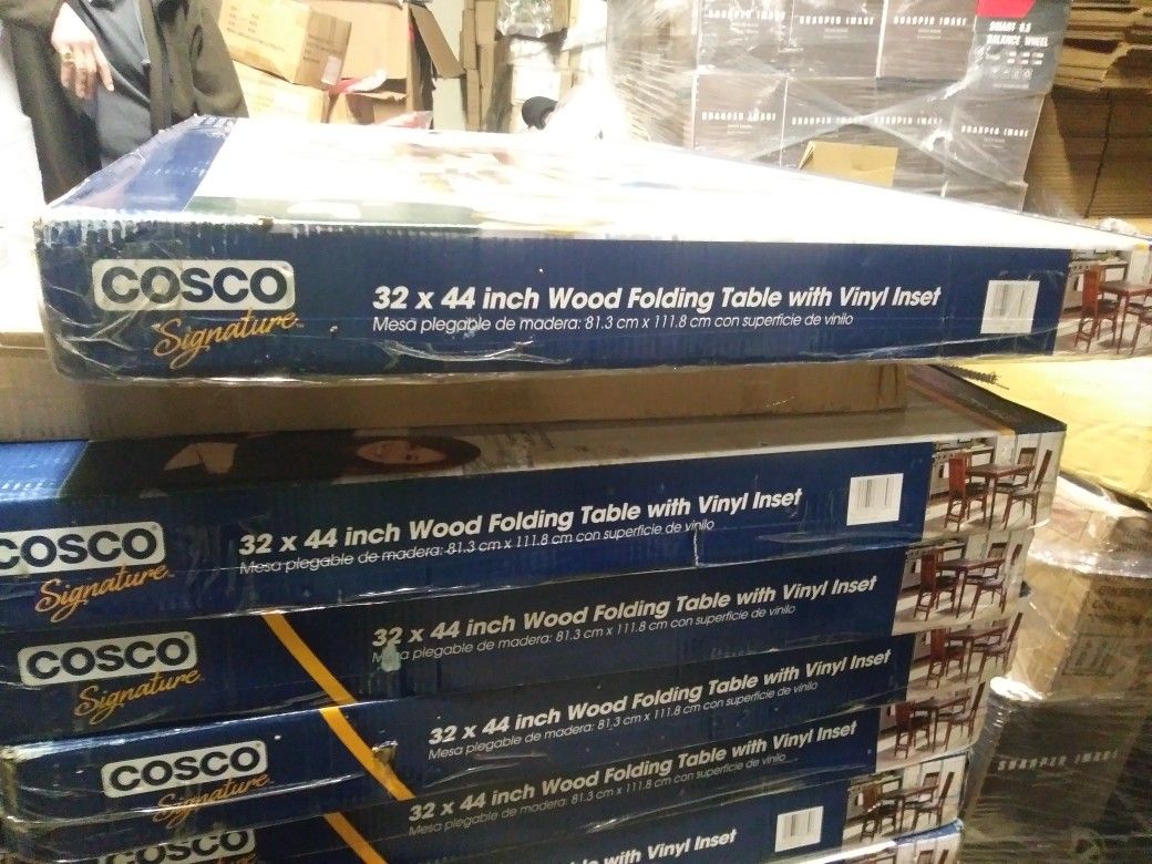 COSCO 32" X 44" FOLDING WOOD TABLE WITH VINYL INSET NEW OPEN BOX