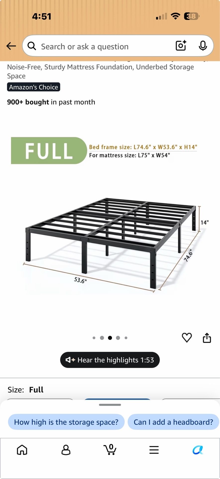 Metal full bed frame