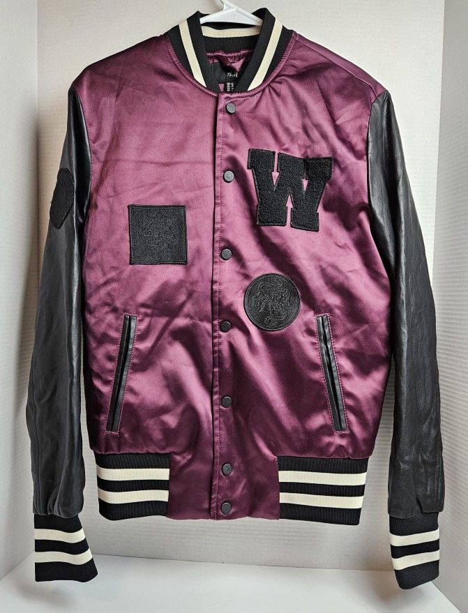 The Weeknd x H&M Varsity Satin Souvenir XO Purple Black Bomber Jacket Size XS