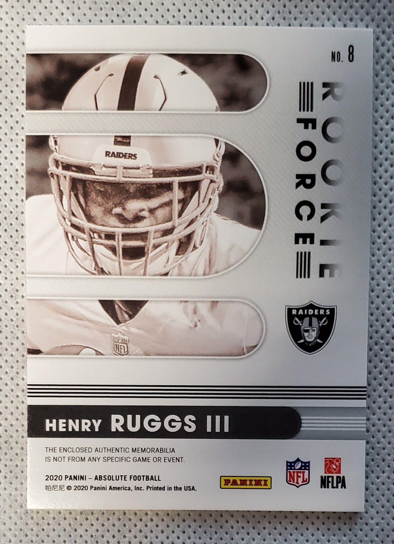 Henry Ruggs III 2020 Panini Absolute Rookie Card Jersey Patch Las Vegas  Raiders