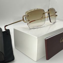 Cartier Big C 24K Gold/Brown Hennessy Tint Diamond Cut VVS Moissanite Wire Buffs Glasses