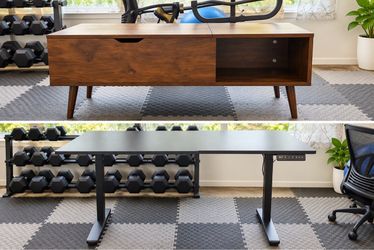 Standing desk and entertainment center