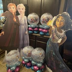 Disney frozen Life Size Cardboard Cutout And 5 Balloon Arrangements And 1 Disney Encanto Life size Cutout