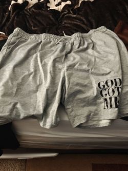 Gray "God Got Me" Drawstring Shorts