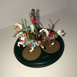 Vintage 1989 3 Mini Carousel Horses Figurines 