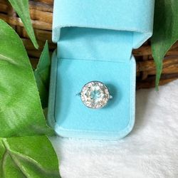 New, Custom Made, Sterling Silver Archives Halo Ring with CZ& and a 10mm round Elmerite, Size 7