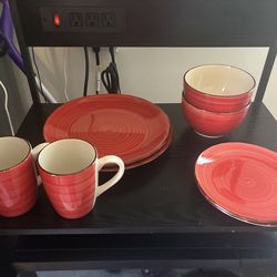 Red Stoneware Dish Set – Plates, Bowls & Mugs (6 Pieces)