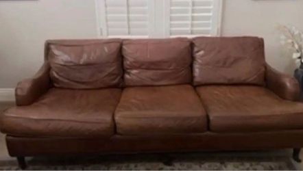Brown Leather Sofa and two chairs